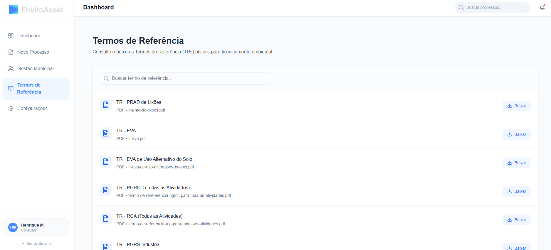 Base de Termos de Referência - Tela Real
